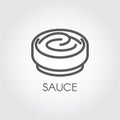 Contour icon of plate with sauce. Culinary logo in thin line style for various recipes, cookbooks, culinary sites and other projec