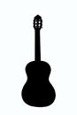 Contour illustration of an acoustic guitar stands upright on a white background