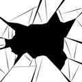 Contour illustration of broken glass with black background. Vandalism and hooliganism. Trusted window. Vector black and white