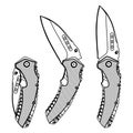 Contour illustration of folding knife in three different positions