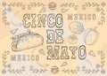 Contour illustration 20 poster design sticker with pattern frame Mexican theme for event decoration and backgrounds