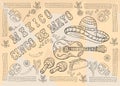 Contour illustration 16 poster design sticker with pattern frame Mexican theme for event decoration and backgrounds