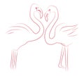 Contour illustration of two lovers flamingos.