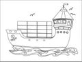 Contour image of a cargo ship for coloring books