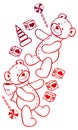 Contour image of teddy bears. Raster clip art.