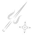 The contour of the Japanese weapon Sai and Shuriken. Isolated on a white background. Vector graphics.