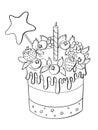 contour line illustration birthday cake with candle berries and chocolate delicious food confectioner design element advertising