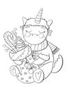 contour line illustration cartoon new year christmas children\'s postcard coloring book toy unicorn cute with sock gifts