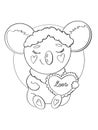 contour line illustration cute cartoon childish style character animal koala with heart in love for coloring print postcard cover Royalty Free Stock Photo