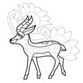 Contour linear illustration with animal for coloring book. Cute antilope, anti stress picture. Line art design for adult or kids