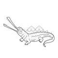 Contour linear illustration with animal for coloring book. Cute crocodile, anti stress picture. Line art design for adult or kids