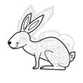 Contour linear illustration with animal for coloring book. Cute hare, anti stress picture. Line art design for adult or kids in