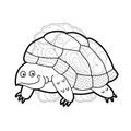 Contour linear illustration with animal for coloring book. Cute turtle, anti stress picture. Line art design for adult or kids in
