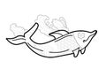 Contour linear illustration for coloring book. Cute dolphin, anti stress picture. Line art design for adult or kids in zentangle