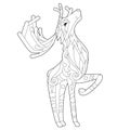 Contour linear illustration for coloring book with decorative deer. Beautiful animal reindeer, anti stress picture. Line art