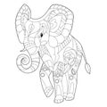 Contour linear illustration for coloring book with decorative elephant. Beautiful animal, anti stress picture. Line art design