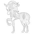 Contour linear illustration for coloring book with decorative horse. Beautiful animal, anti stress picture. Line art design for