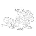 Contour linear illustration for coloring book with decorative lizard. Beautiful reptile, anti stress picture. Line art design for