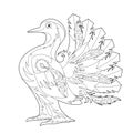 Contour linear illustration for coloring book with decorative pretty dove. Beautiful cute bird, anti stress picture. Line art