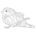 Contour linear illustration for coloring book with decorative pretty waxwing. Beautiful cute bird, anti stress picture. Line art