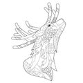 Contour linear illustration for coloring book with decorative reindeer head. Animal, anti stress picture. Line art design for