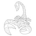 Contour linear illustration for coloring book with decorative scorpion. Beautiful animal, anti stress picture. Line art design