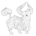Contour linear illustration for coloring book with pretty cute yak. Beautiful animal, anti stress picture. Line art design for