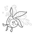 Contour linear illustration with fish for coloring book. Cute goldfish, anti stress picture. Line art design for adult or kids in