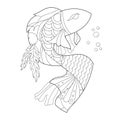 Contour linear illustration with fish for coloring book. Cute goldfish, anti stress picture. Line art design for adult or kids in