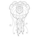 Contour linear illustration with jellyfish for coloring book. Cute jelly fish, anti stress picture. Line art design for adult or