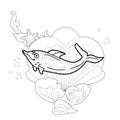 Contour linear illustration with marine animal for coloring book. Cute dolphin, anti stress picture. Line art design for adult or Royalty Free Stock Photo