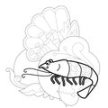 Contour linear illustration with marine animal for coloring book. Cute shrimp, anti stress picture. Line art design for adult or Royalty Free Stock Photo