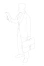 The contour of a man in a jacket reads a document, a suitcase in his hand isolated on a white background. Vector Royalty Free Stock Photo