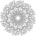 Contour mandala of arrows and a flower in the center, meditative coloring page from ornate motifs
