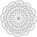 Contour mandala with ornate flower with different type of petals, coloring page with natural motives