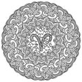 Contour mandala zodiac sign Aries, coloring page with ornate patterns and curls Royalty Free Stock Photo