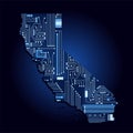 Map of California with electronic circuit Royalty Free Stock Photo