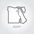 Contour map of Egypt with shape of some rivers. Simplicity icon in linear style