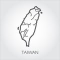 Contour map Taiwan with shape of some rivers. Simplicity icon drawing in line style. Vector template of country