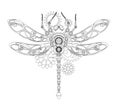 Contour mechanical dragonfly on white background Royalty Free Stock Photo