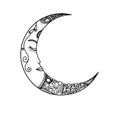 Contour of moon coloring inspired doodle style isolated on white background,for celebrated on Ramadon