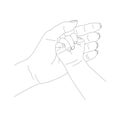 Contour of Mother and Child`s Hands in Line Art style, the concept of maternal protection and parental care isolated on a white ba