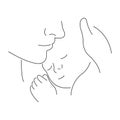 Contour of a mother hugging a sleeping baby on her chest. Newborn baby and mom. The concept of childhood, motherhood, happiness