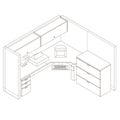 Contour office corner desk with cabinets and a computer. View isometric. Vector illustration