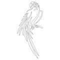 The contour of a parrot is sitting on a branch of anti-stress coloring drawn by various lines in a flat style. Tattoo bird, logo