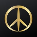 Contour golden peace sign on black background, vector Royalty Free Stock Photo