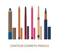 Contour pencils. Make up background. Cosmetic icons collection