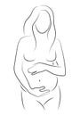 Contour of pregnant woman. Outlines of the body of a pregnant girl. Black and white vector illustration. Linear Royalty Free Stock Photo