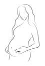 Contour of pregnant woman. Outlines of the body of a pregnant girl. Black and white vector illustration. Linear Royalty Free Stock Photo