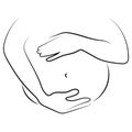 Contour of pregnant woman. Outlines of the body of a pregnant girl. Black and white vector illustration. Linear Royalty Free Stock Photo